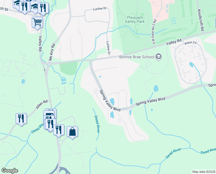 map of restaurants, bars, coffee shops, grocery stores, and more near 162 Woodward Lane in Basking Ridge