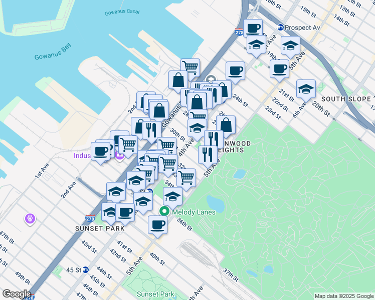 map of restaurants, bars, coffee shops, grocery stores, and more near 833 4th Avenue in Brooklyn