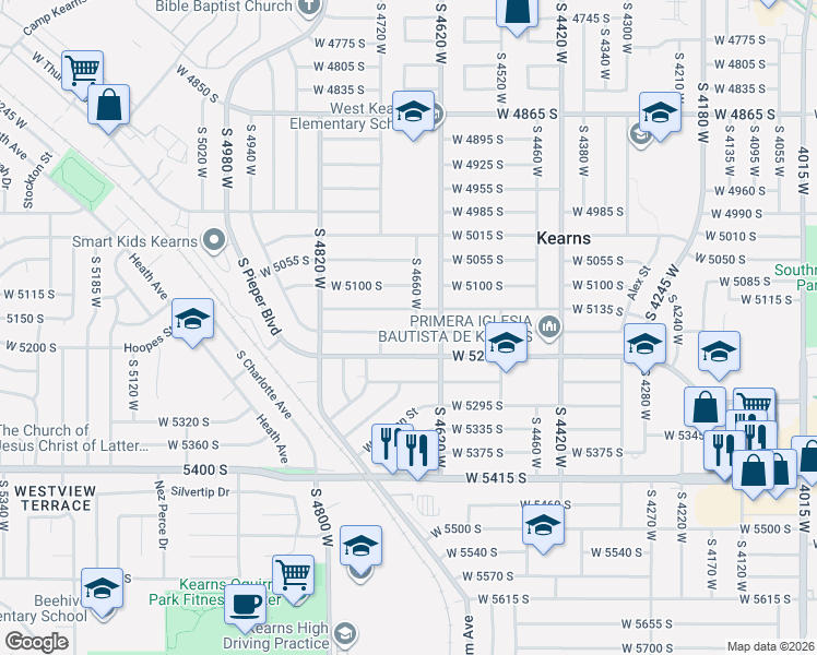 map of restaurants, bars, coffee shops, grocery stores, and more near 5166 South 4660 West in Salt Lake City