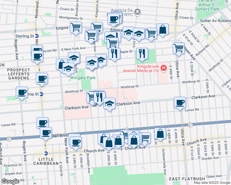 map of restaurants, bars, coffee shops, grocery stores, and more near 690 Albany Avenue in Brooklyn