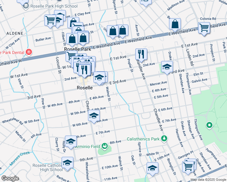 map of restaurants, bars, coffee shops, grocery stores, and more near 211 East 4th Avenue in Roselle