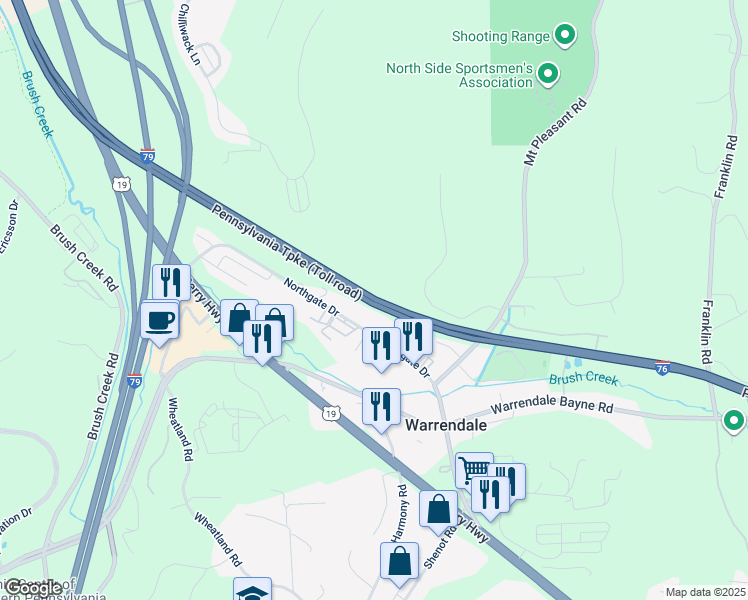 map of restaurants, bars, coffee shops, grocery stores, and more near Pennsylvania Turnpike in Mars