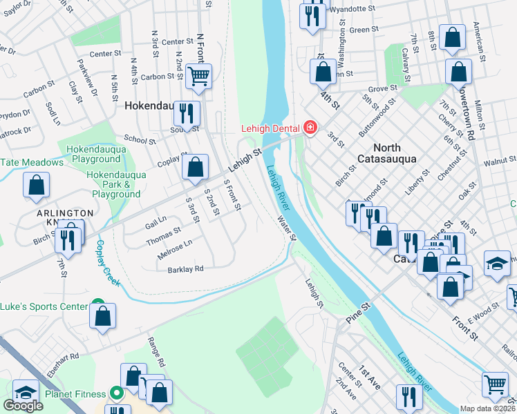 map of restaurants, bars, coffee shops, grocery stores, and more near 3273 Water Street in Hokendauqua