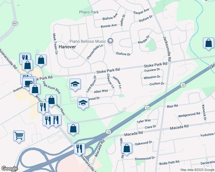 map of restaurants, bars, coffee shops, grocery stores, and more near 1537 Winthrop Avenue in Bethlehem