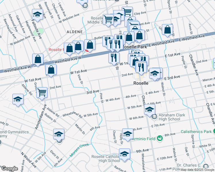 map of restaurants, bars, coffee shops, grocery stores, and more near 238-240 3rd Avenue in Roselle