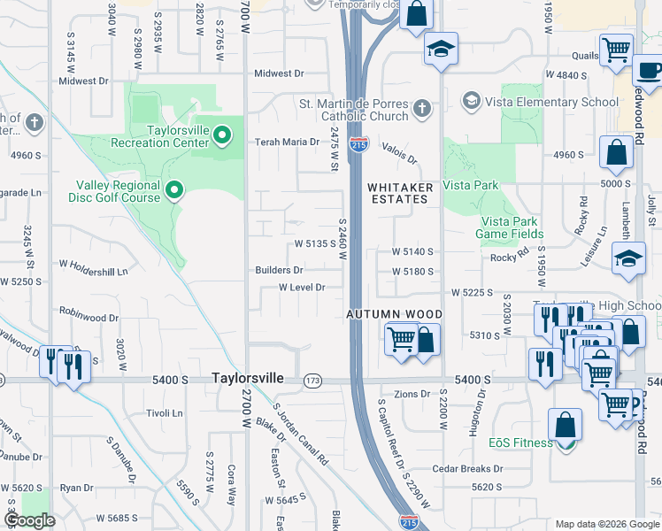 map of restaurants, bars, coffee shops, grocery stores, and more near 5175 2505 West in Salt Lake City