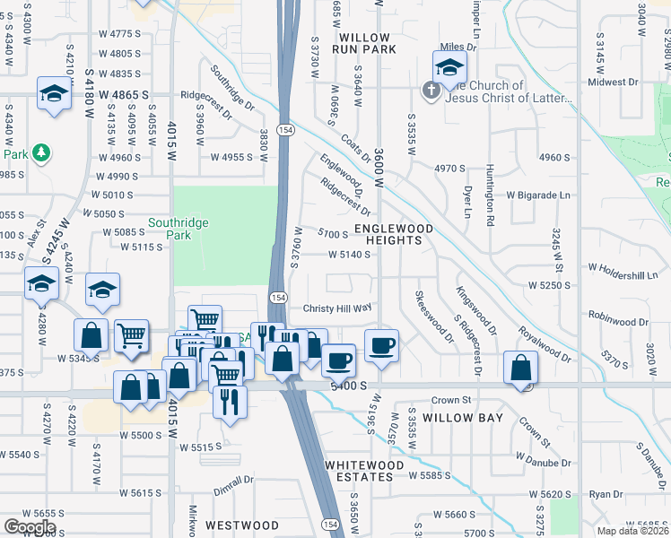 map of restaurants, bars, coffee shops, grocery stores, and more near 3705 West 5140 South in Salt Lake City