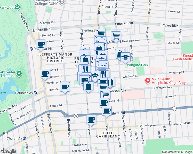 map of restaurants, bars, coffee shops, grocery stores, and more near 268 Hawthorne Street in Brooklyn