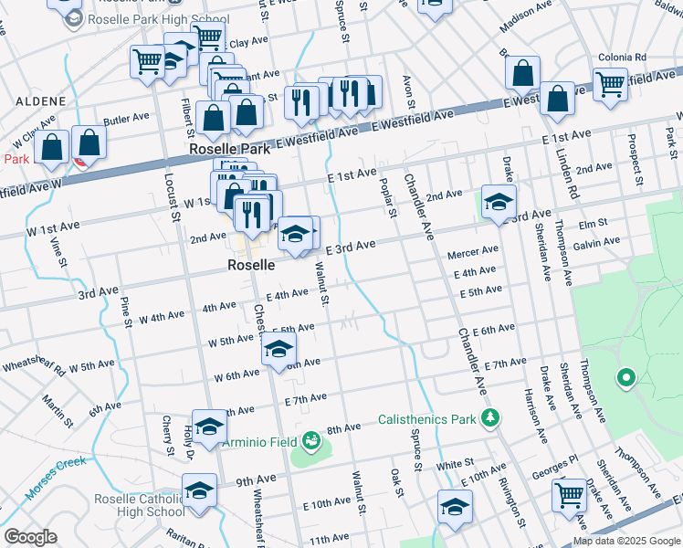 map of restaurants, bars, coffee shops, grocery stores, and more near 211 East 4th Avenue in Roselle