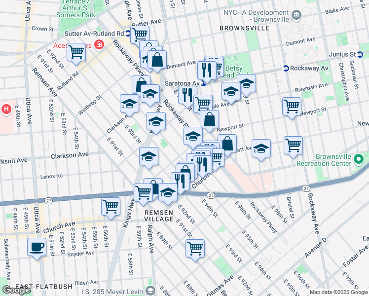 map of restaurants, bars, coffee shops, grocery stores, and more near 1115 Willmohr Street in Brooklyn