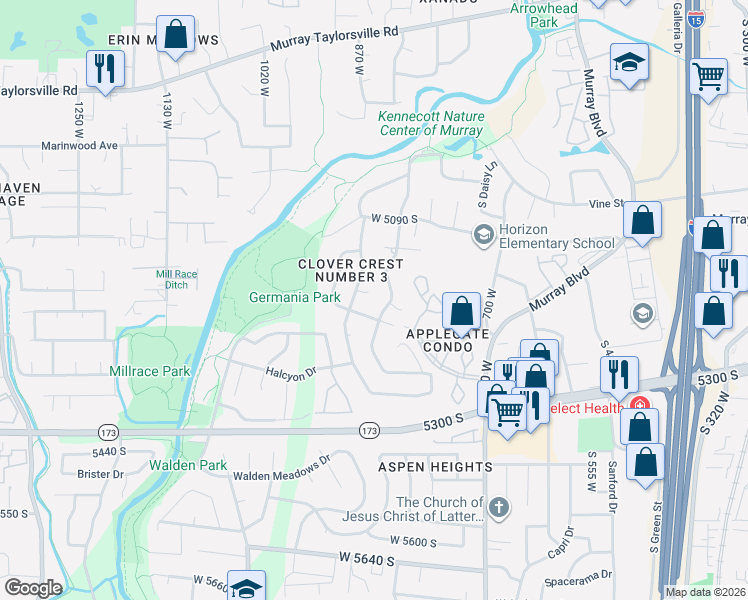 map of restaurants, bars, coffee shops, grocery stores, and more near 865 Clover Meadow Circle in Murray