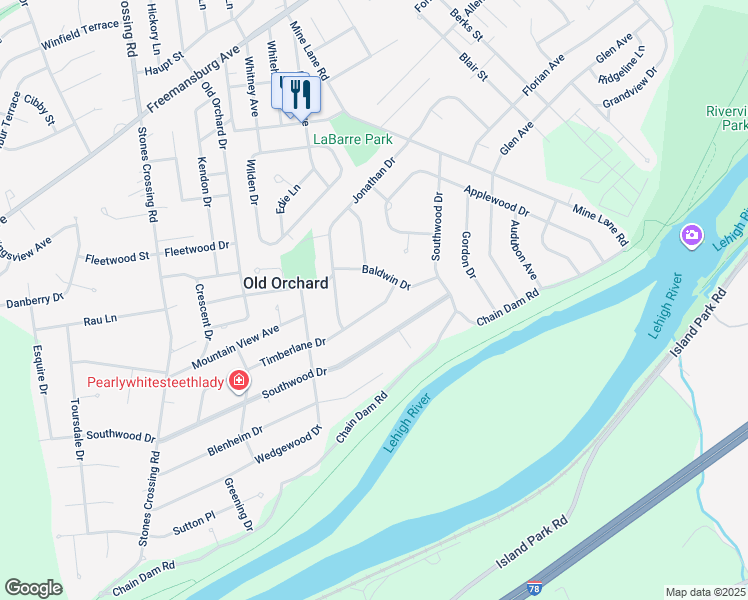 map of restaurants, bars, coffee shops, grocery stores, and more near 3561 Timberlane Drive in Easton