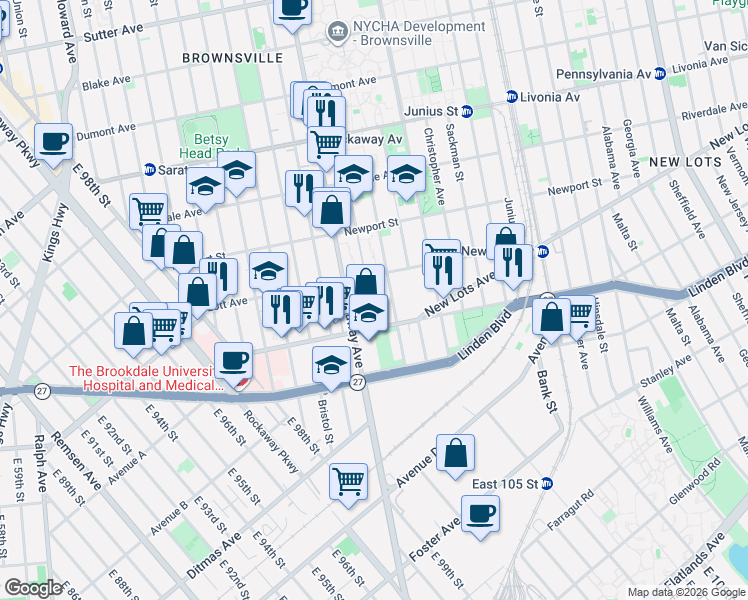 map of restaurants, bars, coffee shops, grocery stores, and more near in Brooklyn