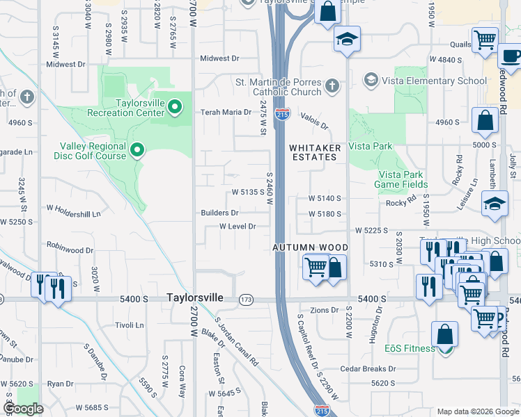 map of restaurants, bars, coffee shops, grocery stores, and more near 5185 2505 West in Salt Lake City