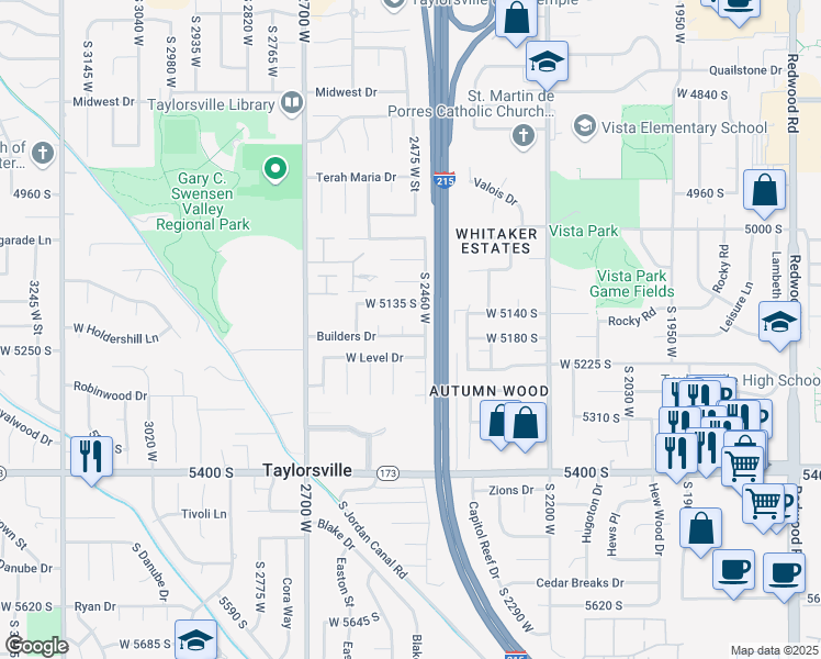map of restaurants, bars, coffee shops, grocery stores, and more near 5185 2505 West in Salt Lake City