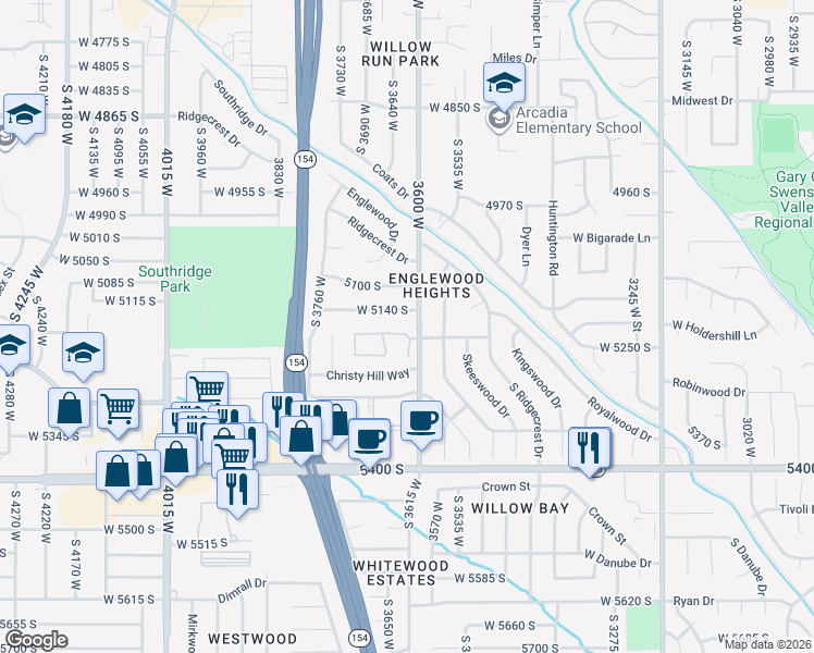 map of restaurants, bars, coffee shops, grocery stores, and more near 3620 West 5180 South in Salt Lake City