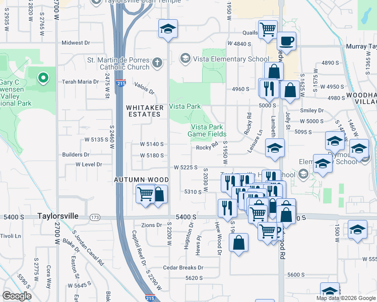 map of restaurants, bars, coffee shops, grocery stores, and more near 5168 Espadrille Drive in Taylorsville