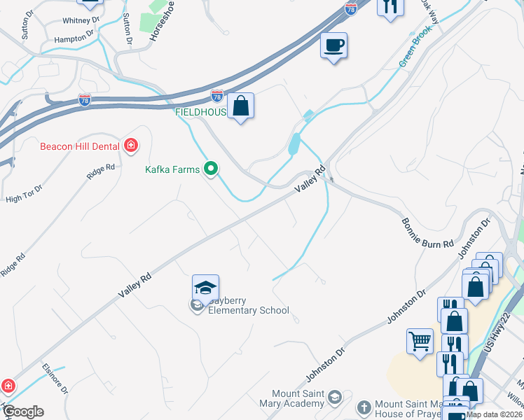 map of restaurants, bars, coffee shops, grocery stores, and more near 905 Valley Road in Watchung