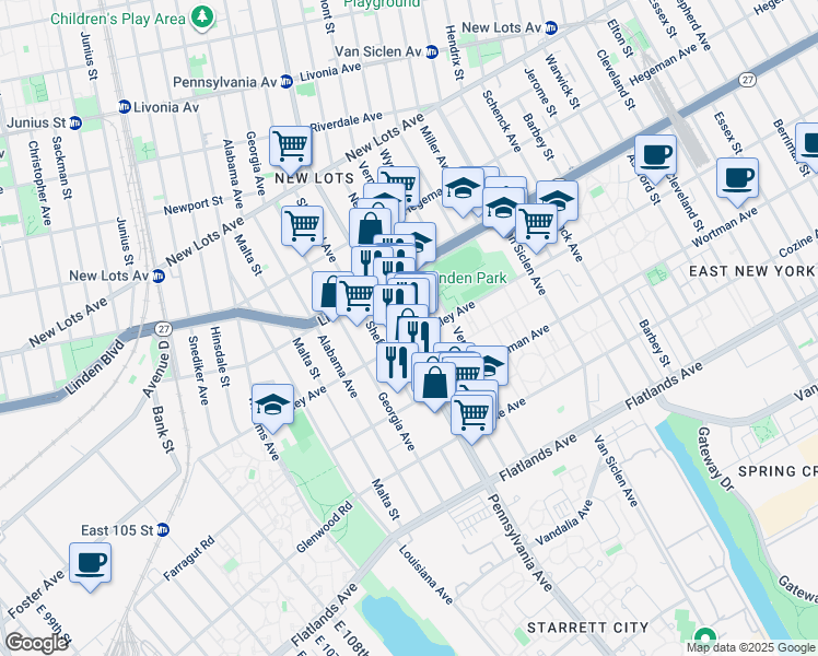 map of restaurants, bars, coffee shops, grocery stores, and more near 800 Granville Payne Avenue in Brooklyn