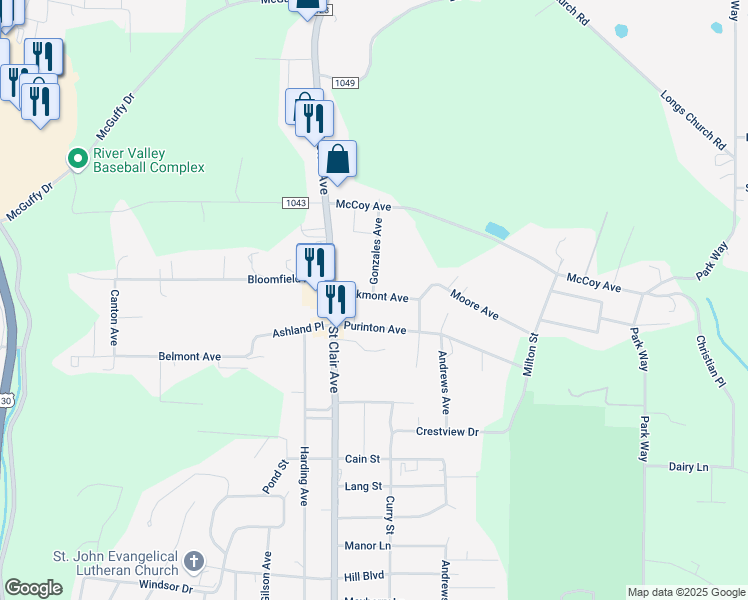 map of restaurants, bars, coffee shops, grocery stores, and more near 49211 Oakmont Avenue in East Liverpool