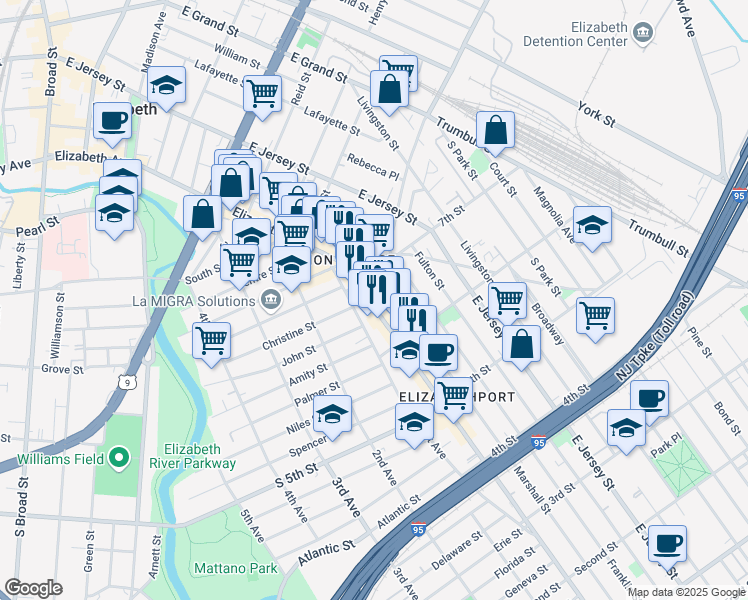 map of restaurants, bars, coffee shops, grocery stores, and more near 638 Marshall Street in Elizabeth