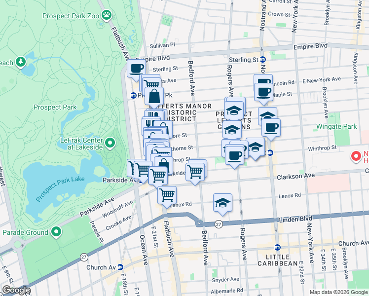 map of restaurants, bars, coffee shops, grocery stores, and more near 79 Hawthorne Street in Brooklyn
