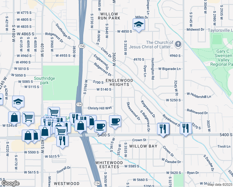 map of restaurants, bars, coffee shops, grocery stores, and more near 5161 3600 West in Taylorsville