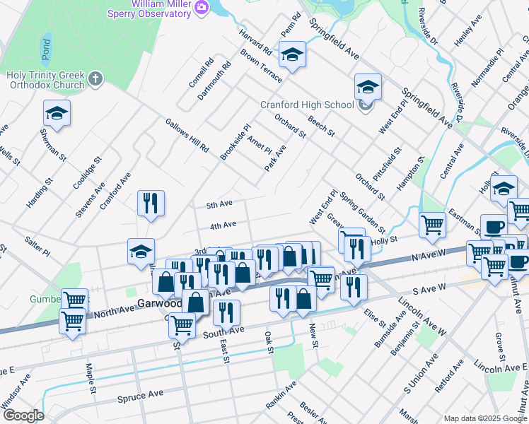 map of restaurants, bars, coffee shops, grocery stores, and more near 60 4th Avenue in Garwood