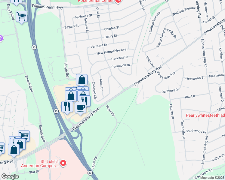 map of restaurants, bars, coffee shops, grocery stores, and more near 4716 Conway Court in Easton