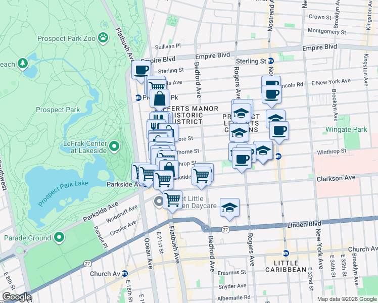 map of restaurants, bars, coffee shops, grocery stores, and more near 75 Hawthorne Street in Brooklyn