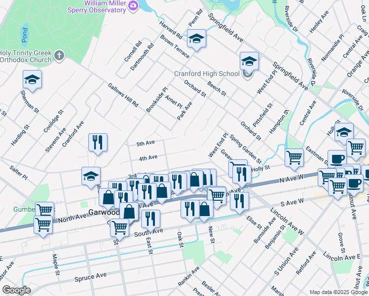 map of restaurants, bars, coffee shops, grocery stores, and more near 60 4th Avenue in Garwood