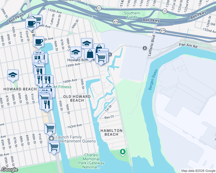 map of restaurants, bars, coffee shops, grocery stores, and more near 106 Bridge Street in Queens