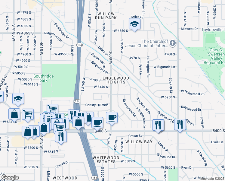 map of restaurants, bars, coffee shops, grocery stores, and more near 5161 3600 West in Taylorsville