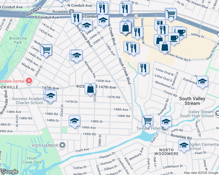 map of restaurants, bars, coffee shops, grocery stores, and more near 258-3 147th Avenue in Queens