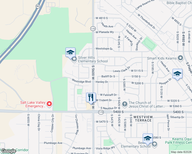 map of restaurants, bars, coffee shops, grocery stores, and more near 5598 Henley Drive in West Valley City