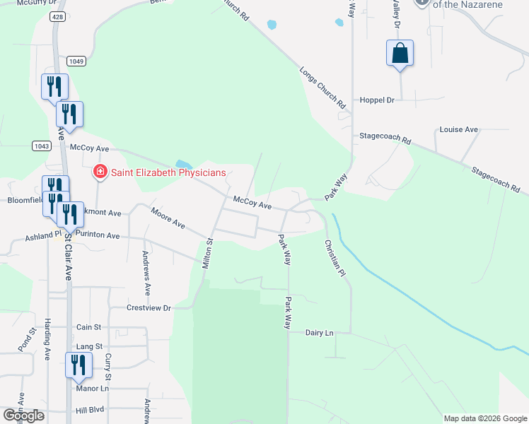 map of restaurants, bars, coffee shops, grocery stores, and more near 49645 McCoy Avenue in East Liverpool