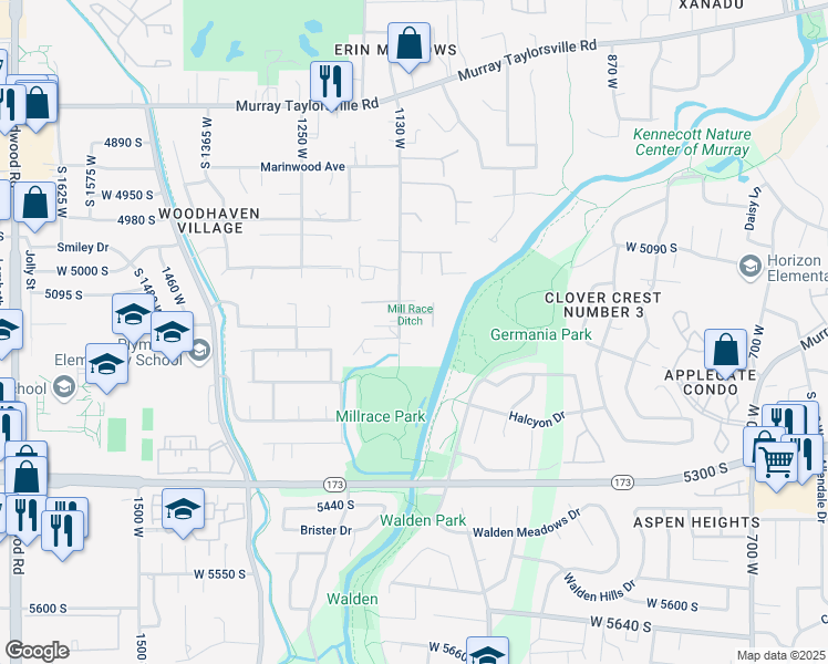 map of restaurants, bars, coffee shops, grocery stores, and more near 5161 1130 West in Taylorsville