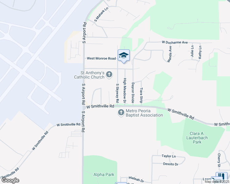 map of restaurants, bars, coffee shops, grocery stores, and more near 2623 S Skyway Rd in Peoria