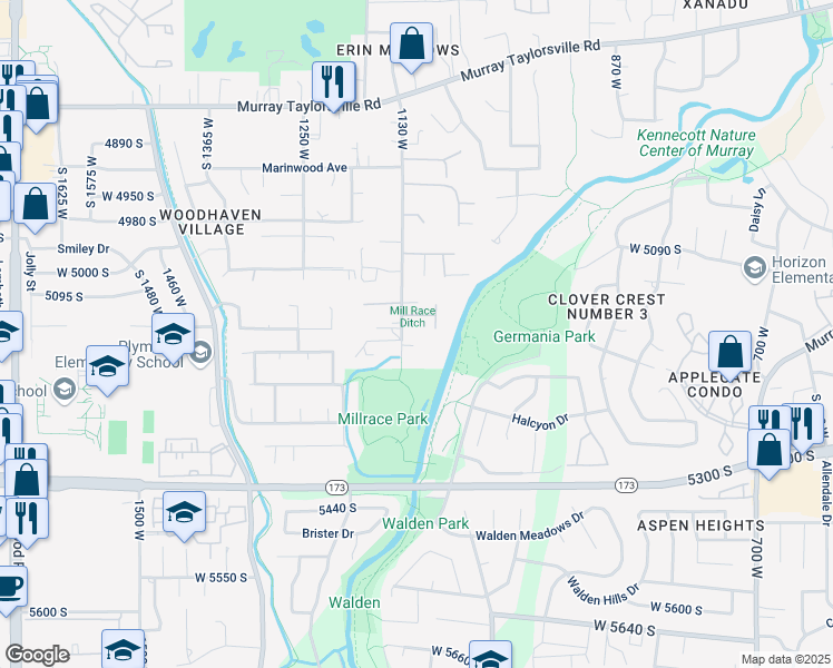 map of restaurants, bars, coffee shops, grocery stores, and more near 5161 1130 West in Taylorsville