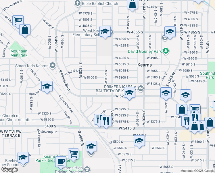map of restaurants, bars, coffee shops, grocery stores, and more near 5155 South 4660 West in Kearns