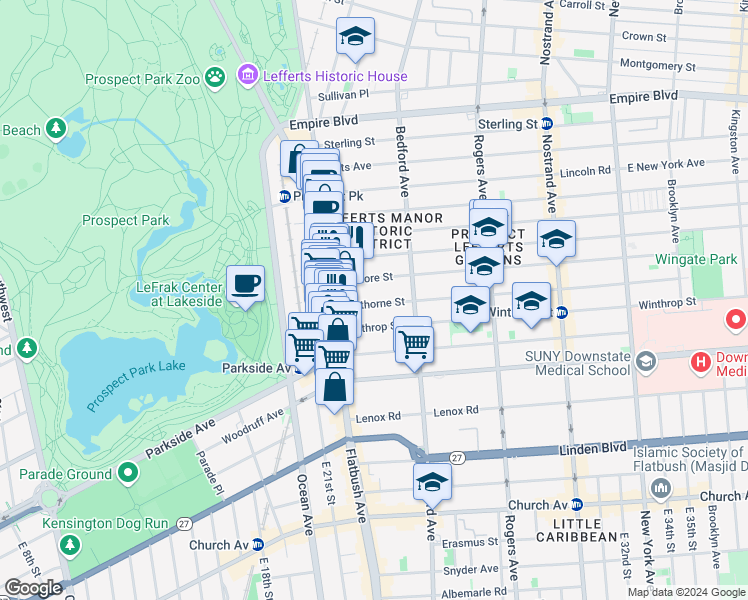 map of restaurants, bars, coffee shops, grocery stores, and more near 37 Hawthorne Street in Brooklyn