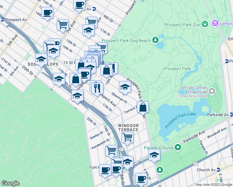 map of restaurants, bars, coffee shops, grocery stores, and more near 246 Windsor Place in Brooklyn