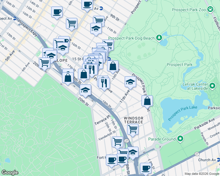 map of restaurants, bars, coffee shops, grocery stores, and more near 22 Sherman Street in Brooklyn