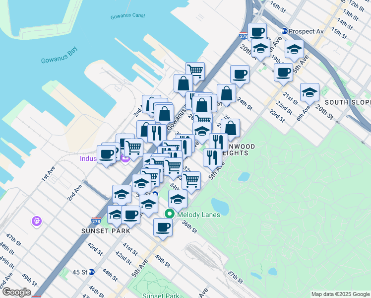 map of restaurants, bars, coffee shops, grocery stores, and more near 833 4th Avenue in Brooklyn
