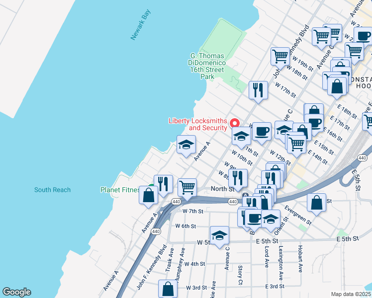 map of restaurants, bars, coffee shops, grocery stores, and more near 176 West 8th Street in Bayonne