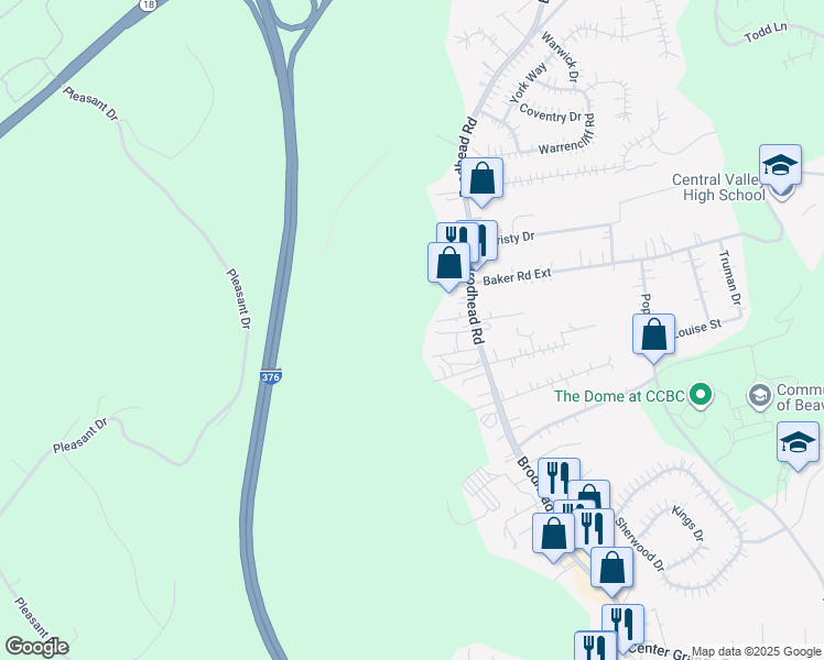 map of restaurants, bars, coffee shops, grocery stores, and more near 103 Bonanni Dr in Monaca