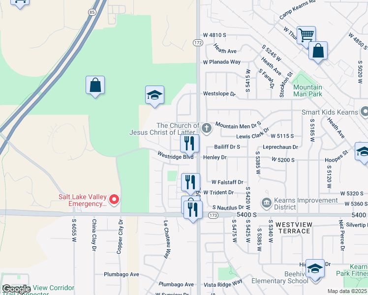 map of restaurants, bars, coffee shops, grocery stores, and more near 5652 Coral Mount Lane in Salt Lake City
