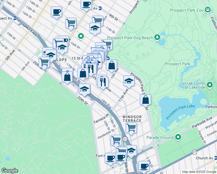 map of restaurants, bars, coffee shops, grocery stores, and more near 22 Sherman Street in Brooklyn