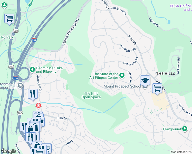 map of restaurants, bars, coffee shops, grocery stores, and more near 78 Academy Court in Bedminster Township