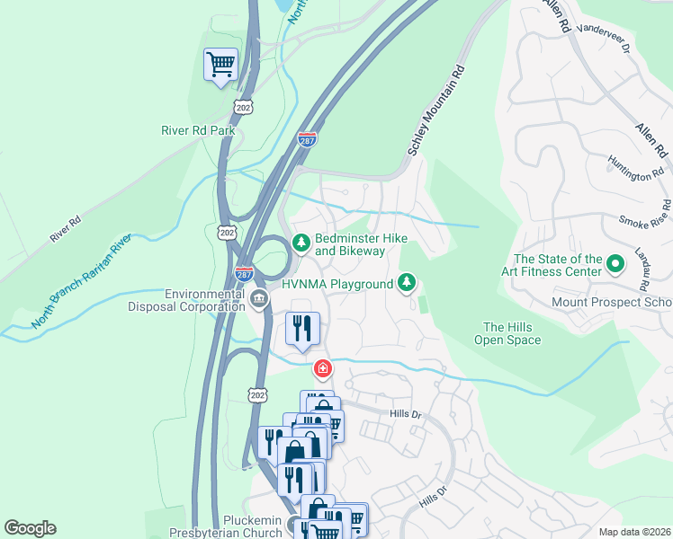 map of restaurants, bars, coffee shops, grocery stores, and more near 23 Pheasant Brook Court in Bedminster Township